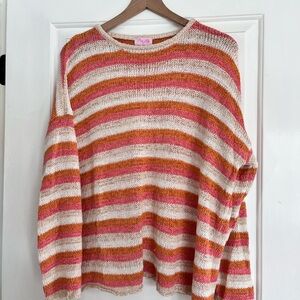 Pink Lily Multicolor Striped Sweater - Pink, Orange, Cream